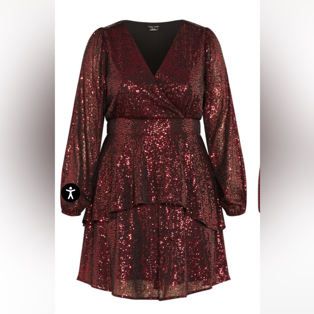 City Chic Sequin Jocelyn Dress in Claret womens size 16